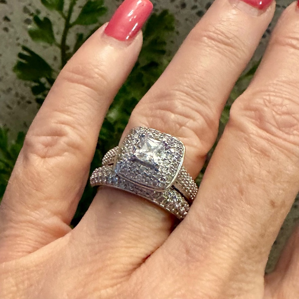 Silver and CZ wedding set rings